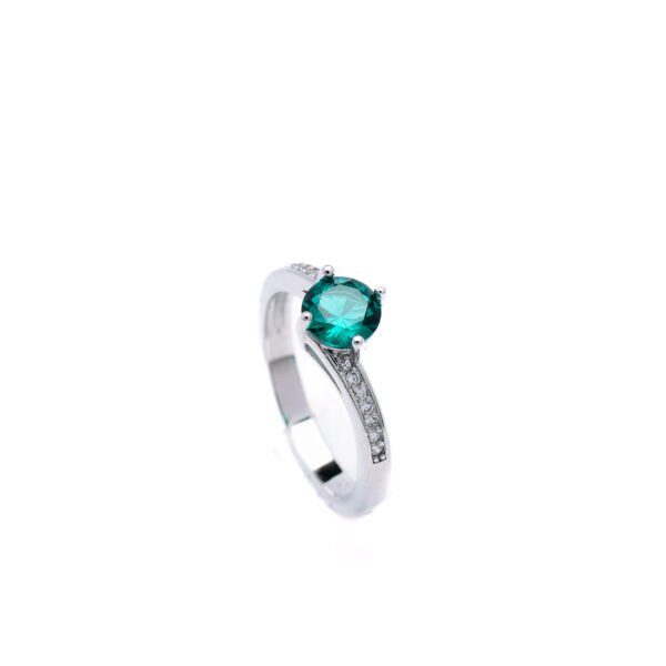 Silver Emerald Solitaire Ring