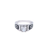Silver Black Enamel Solitaire Ring