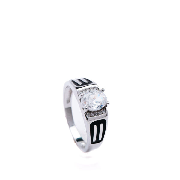 Silver Black Enamel Solitaire Ring 2
