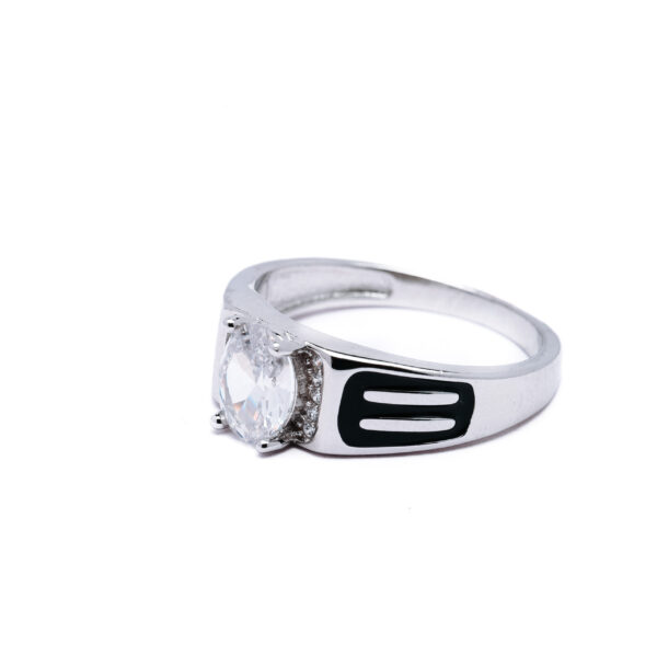 Silver Black Enamel Solitaire Ring 3
