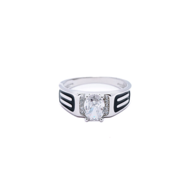 Silver Black Enamel Solitaire Ring 4