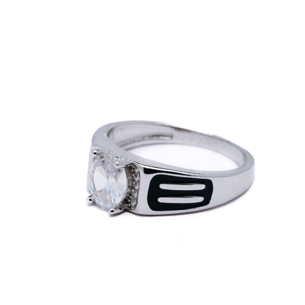 Silver Black Enamel Solitaire Ring 5