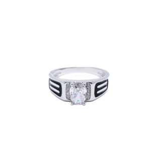 Silver Black Enamel Solitaire Ring