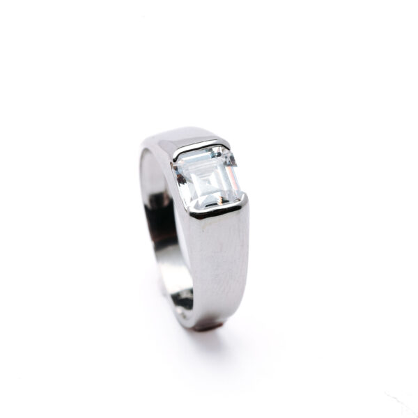 Silver Emerald Cut Solitaire Ring 2