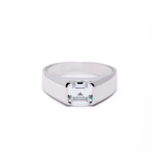 Silver Emerald Cut Solitaire Ring