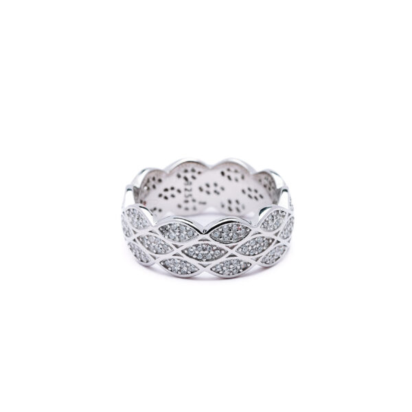Silver Crystal Bloom Band Ring 2
