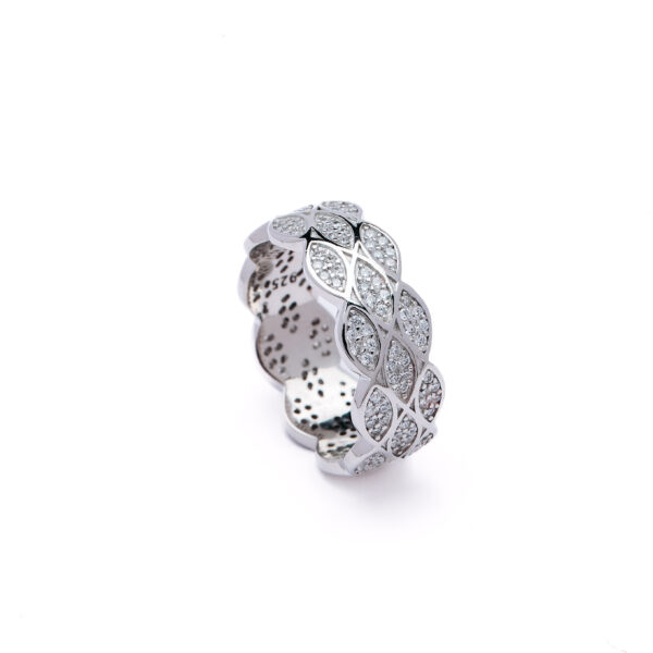 Silver Crystal Bloom Band Ring 3