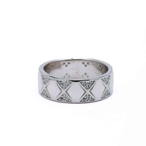 Silver Crystal Pattern Band Ring 1