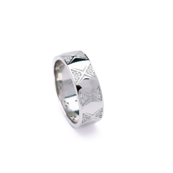 Silver Crystal Pattern Band Ring 2