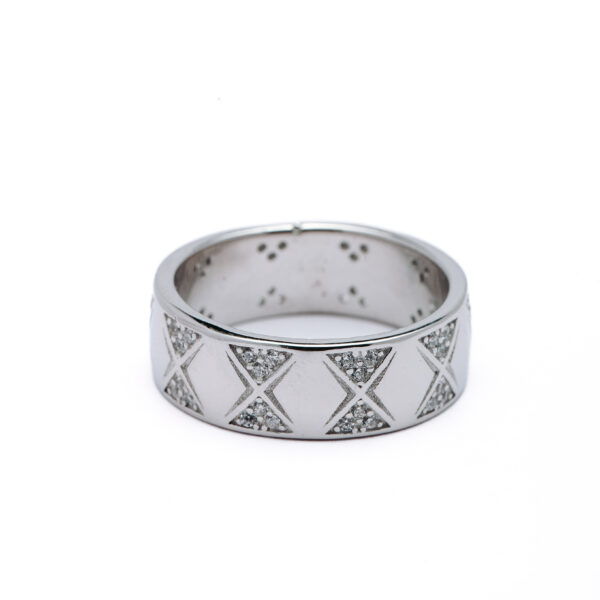 Silver Crystal Pattern Band Ring 3