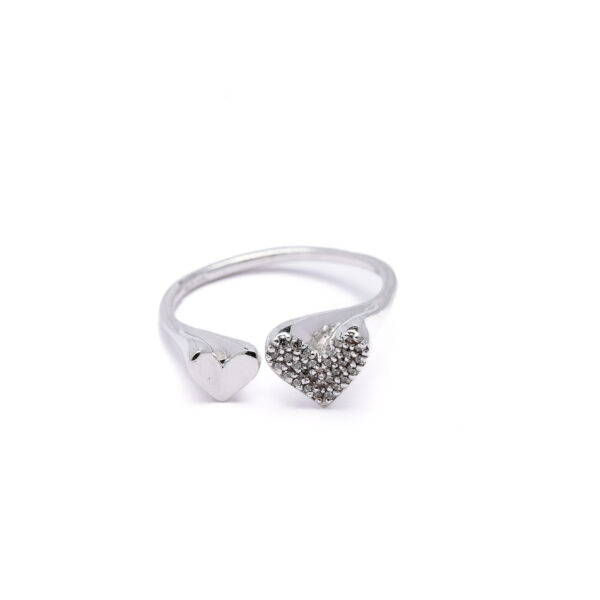 Silver Double Heart Open Ring 2